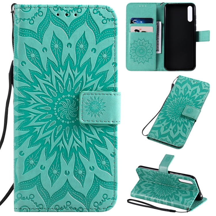 Pressed Printing Sunflower Pattern Horizontal Flip PU Leather Case with Holder & Card Slots & Wallet & Lanyard, For Vivo Y15 / Y17, For Huawei Enjoy 10S, For Xiaomi Redmi 8
