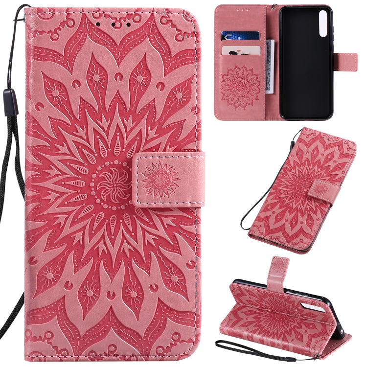 Pressed Printing Sunflower Pattern Horizontal Flip PU Leather Case with Holder & Card Slots & Wallet & Lanyard, For Vivo Y15 / Y17, For Huawei Enjoy 10S, For Xiaomi Redmi 8