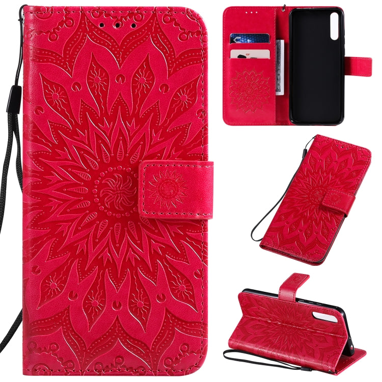 Pressed Printing Sunflower Pattern Horizontal Flip PU Leather Case with Holder & Card Slots & Wallet & Lanyard, For Vivo Y15 / Y17, For Huawei Enjoy 10S, For Xiaomi Redmi 8