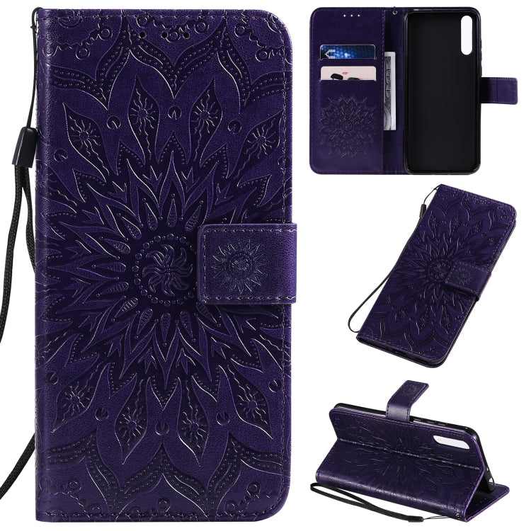 Pressed Printing Sunflower Pattern Horizontal Flip PU Leather Case with Holder & Card Slots & Wallet & Lanyard, For Vivo Y15 / Y17, For Huawei Enjoy 10S, For Xiaomi Redmi 8