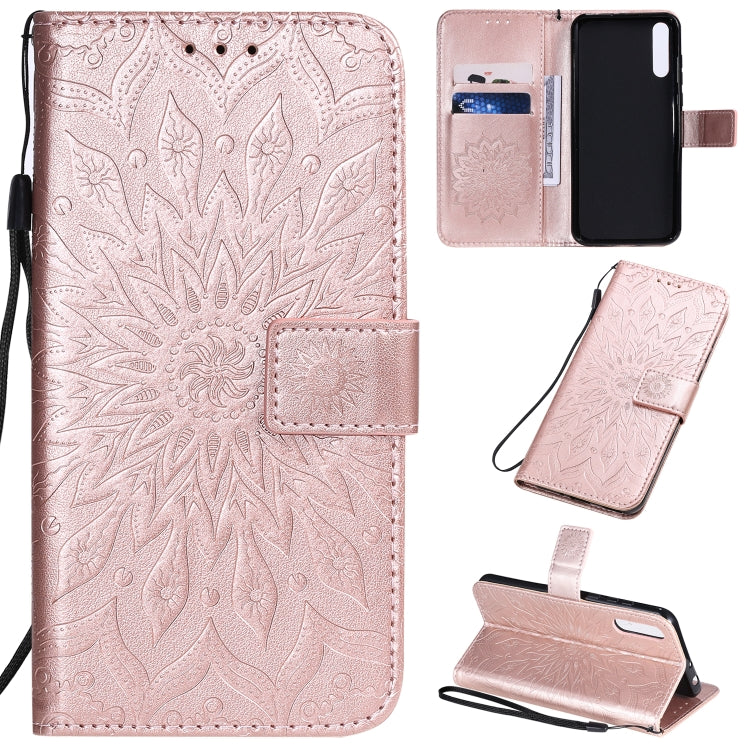 Pressed Printing Sunflower Pattern Horizontal Flip PU Leather Case with Holder & Card Slots & Wallet & Lanyard, For Vivo Y15 / Y17, For Huawei Enjoy 10S, For Xiaomi Redmi 8