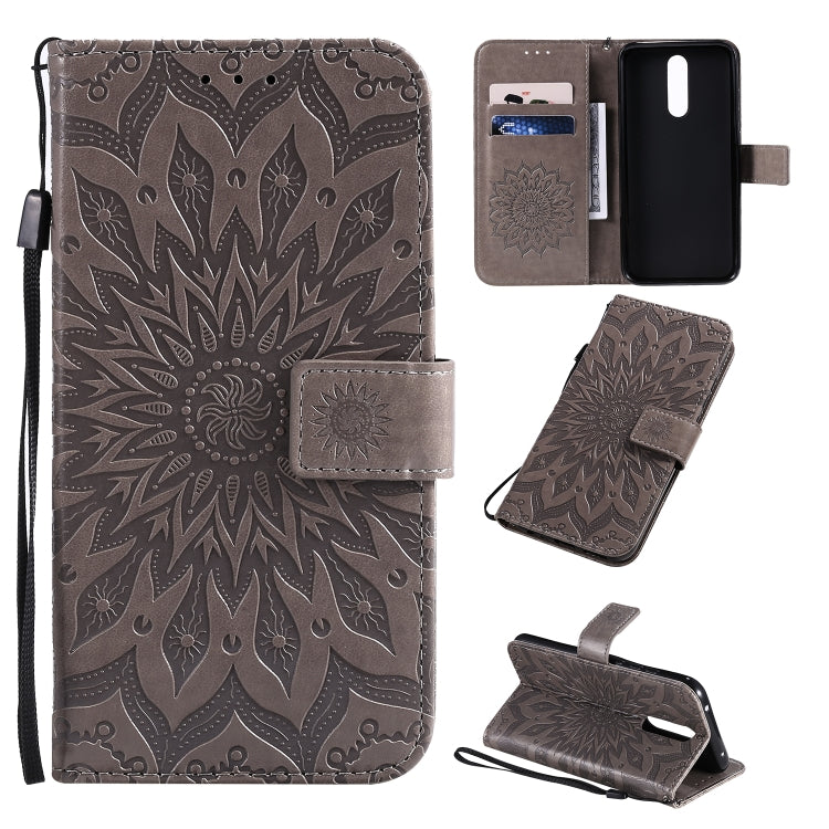 Pressed Printing Sunflower Pattern Horizontal Flip PU Leather Case with Holder & Card Slots & Wallet & Lanyard, For Vivo Y15 / Y17, For Huawei Enjoy 10S, For Xiaomi Redmi 8