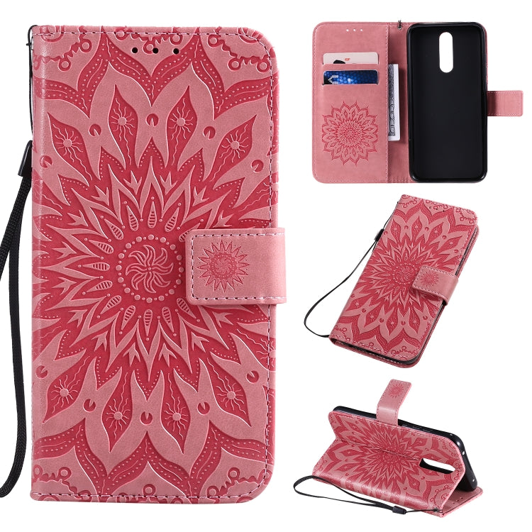 Pressed Printing Sunflower Pattern Horizontal Flip PU Leather Case with Holder & Card Slots & Wallet & Lanyard, For Vivo Y15 / Y17, For Huawei Enjoy 10S, For Xiaomi Redmi 8