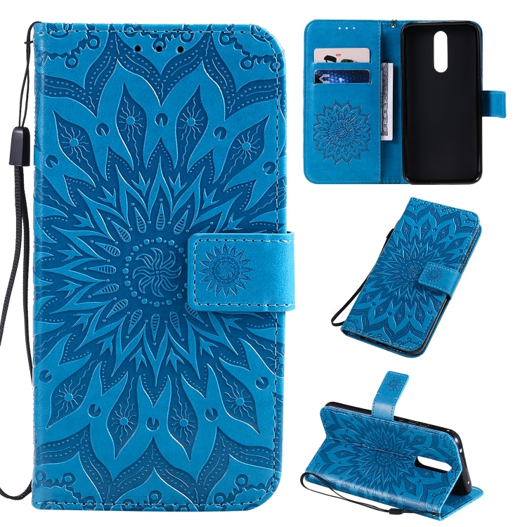 Pressed Printing Sunflower Pattern Horizontal Flip PU Leather Case with Holder & Card Slots & Wallet & Lanyard, For Vivo Y15 / Y17, For Huawei Enjoy 10S, For Xiaomi Redmi 8