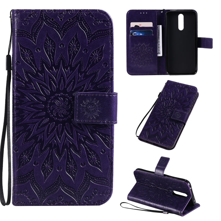 Pressed Printing Sunflower Pattern Horizontal Flip PU Leather Case with Holder & Card Slots & Wallet & Lanyard, For Vivo Y15 / Y17, For Huawei Enjoy 10S, For Xiaomi Redmi 8