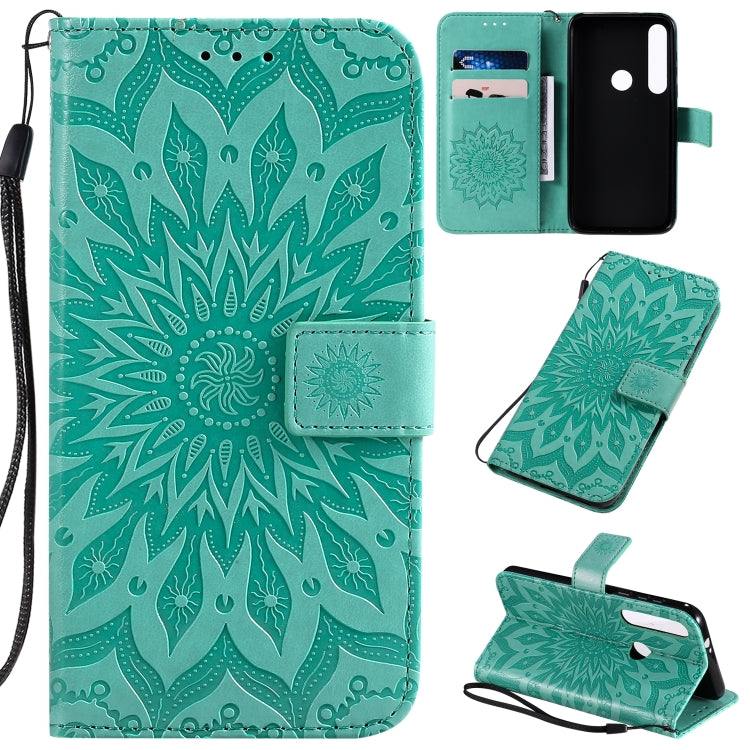 Pressed Printing Sunflower Pattern Horizontal Flip PU Leather Case with Holder & Card Slots & Wallet & Lanyard, For Motorola MOTO G8 Plus, For Motorola MOTO One