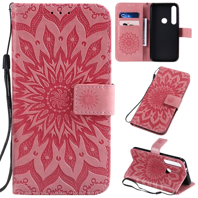 Pressed Printing Sunflower Pattern Horizontal Flip PU Leather Case with Holder & Card Slots & Wallet & Lanyard, For Motorola MOTO G8 Plus, For Motorola MOTO One
