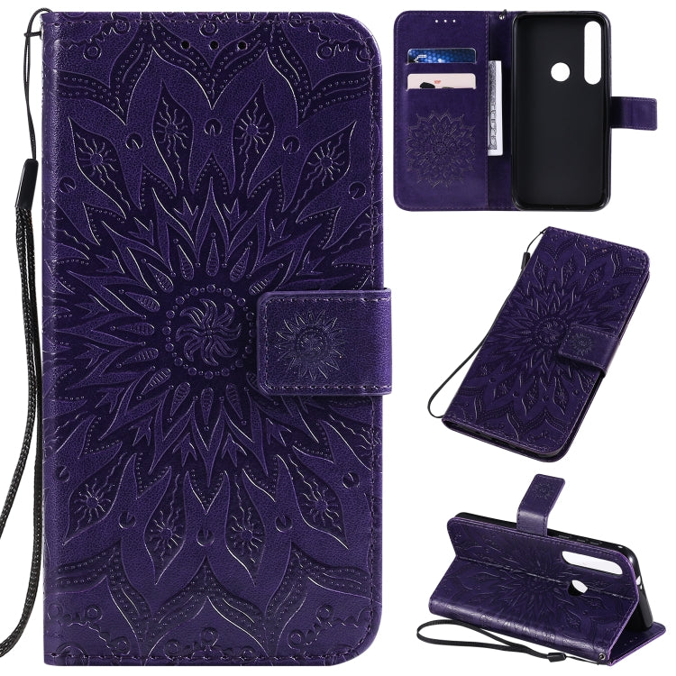 Pressed Printing Sunflower Pattern Horizontal Flip PU Leather Case with Holder & Card Slots & Wallet & Lanyard, For Motorola MOTO G8 Plus, For Motorola MOTO One