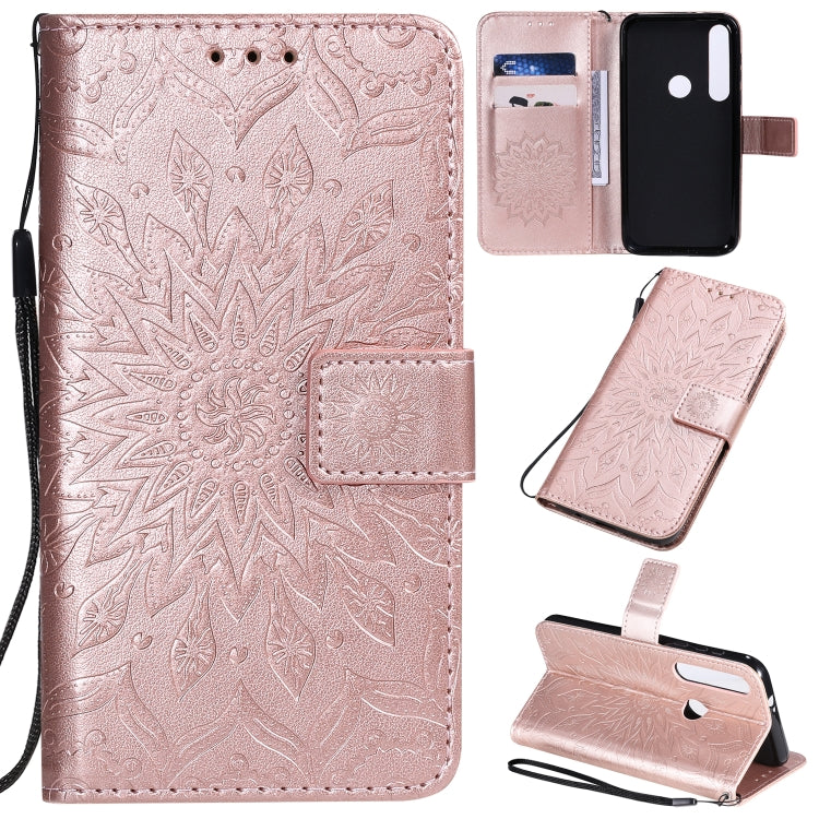 Pressed Printing Sunflower Pattern Horizontal Flip PU Leather Case with Holder & Card Slots & Wallet & Lanyard, For Motorola MOTO G8 Plus, For Motorola MOTO One