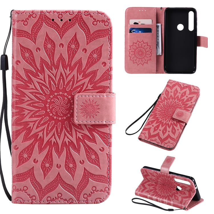 Pressed Printing Sunflower Pattern Horizontal Flip PU Leather Case with Holder & Card Slots & Wallet & Lanyard, For Motorola MOTO G8 Plus, For Motorola MOTO One