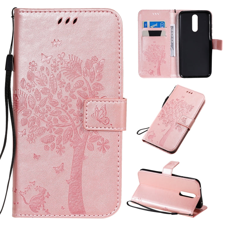 Tree & Cat Pattern Pressed Printing Horizontal Flip PU Leather Case with Holder & Card Slots & Wallet & Lanyard, For Xiaomi Redmi Note 8T, For Xiaomi Redmi 8