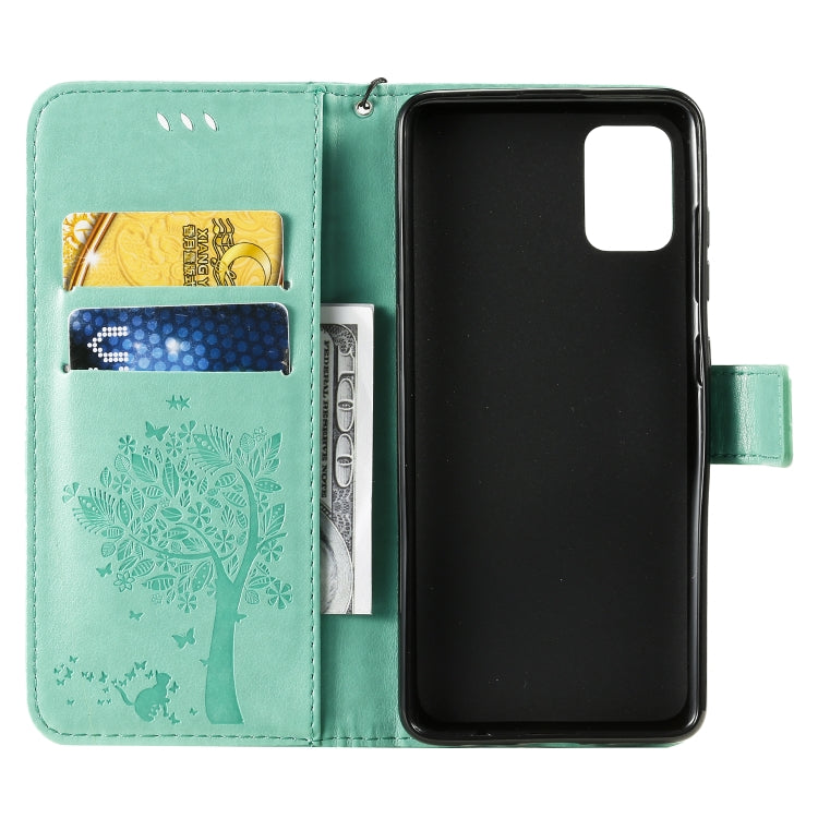 Tree & Cat Pattern Pressed Printing Horizontal Flip PU Leather Case with Holder & Card Slots & Wallet & Lanyard, For Galaxy A51, For Galaxy A71