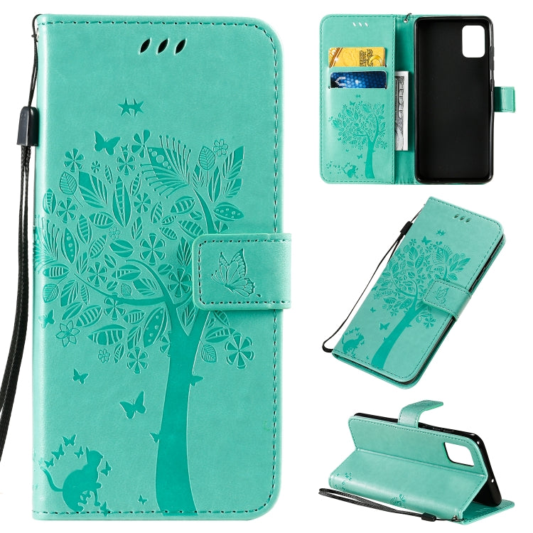 Tree & Cat Pattern Pressed Printing Horizontal Flip PU Leather Case with Holder & Card Slots & Wallet & Lanyard, For Galaxy A51, For Galaxy A71