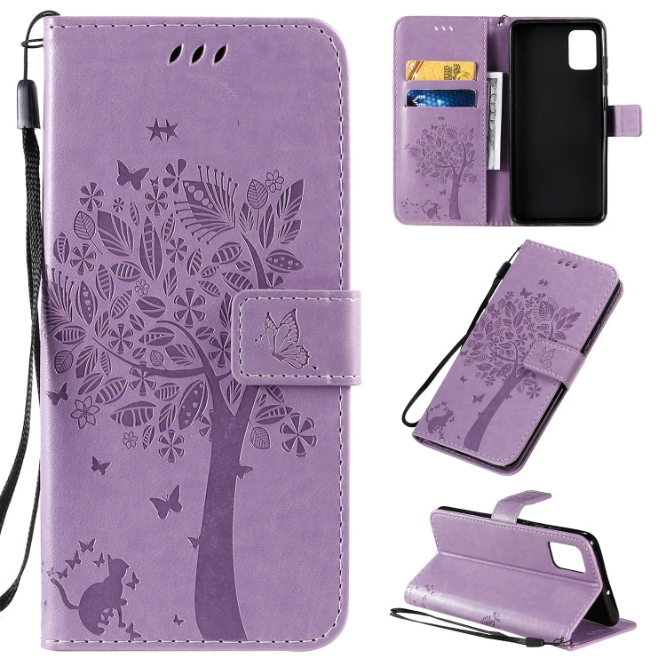 Tree & Cat Pattern Pressed Printing Horizontal Flip PU Leather Case with Holder & Card Slots & Wallet & Lanyard, For Galaxy A51, For Galaxy A71