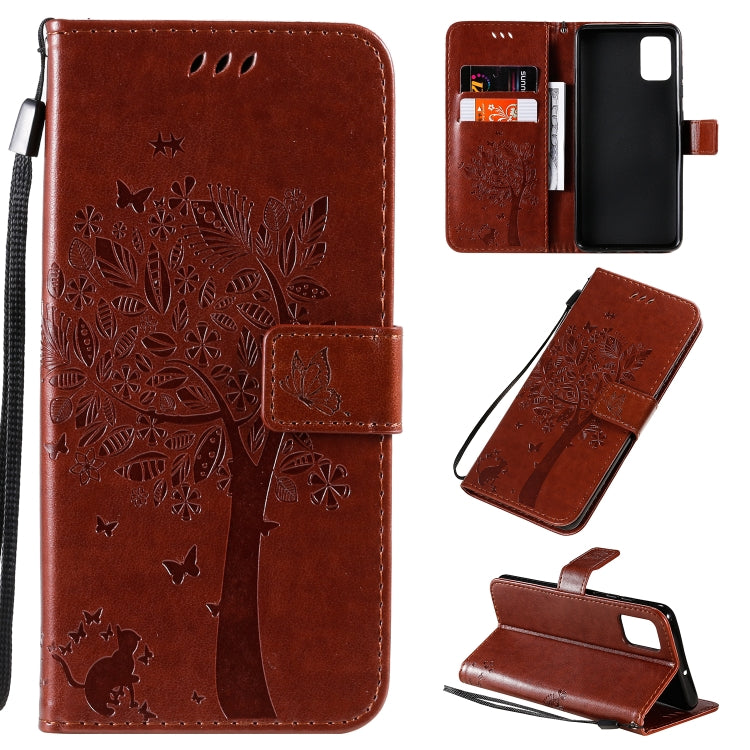 Tree & Cat Pattern Pressed Printing Horizontal Flip PU Leather Case with Holder & Card Slots & Wallet & Lanyard, For Galaxy A51, For Galaxy A71