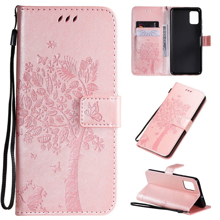 Tree & Cat Pattern Pressed Printing Horizontal Flip PU Leather Case with Holder & Card Slots & Wallet & Lanyard, For Galaxy A51, For Galaxy A71