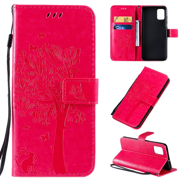 Tree & Cat Pattern Pressed Printing Horizontal Flip PU Leather Case with Holder & Card Slots & Wallet & Lanyard, For Galaxy A51, For Galaxy A71