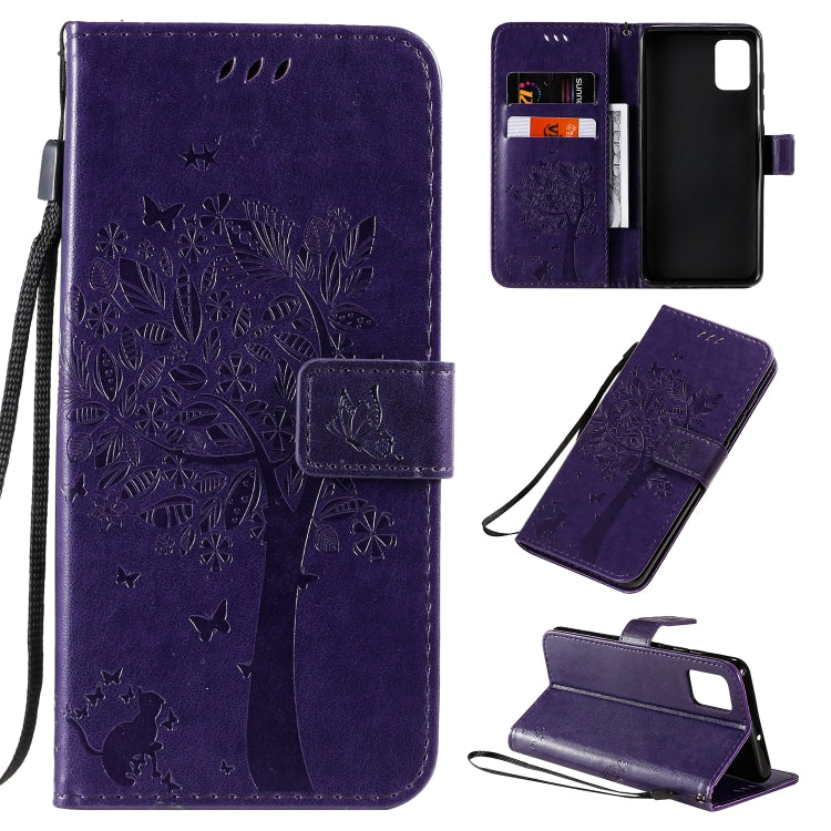 Tree & Cat Pattern Pressed Printing Horizontal Flip PU Leather Case with Holder & Card Slots & Wallet & Lanyard, For Galaxy A51, For Galaxy A71