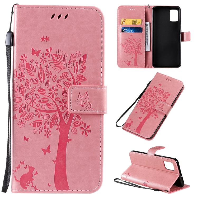 Tree & Cat Pattern Pressed Printing Horizontal Flip PU Leather Case with Holder & Card Slots & Wallet & Lanyard, For Galaxy A51, For Galaxy A71