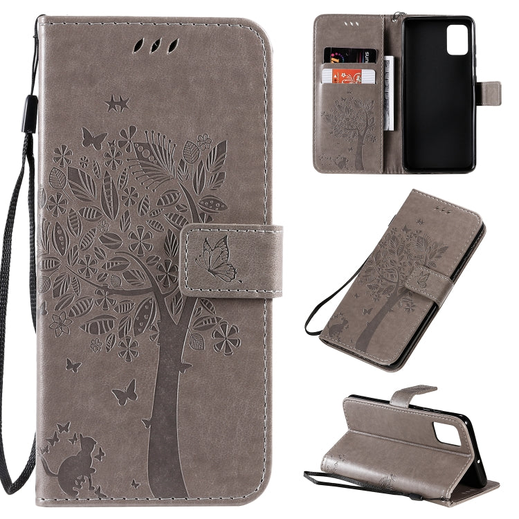 Tree & Cat Pattern Pressed Printing Horizontal Flip PU Leather Case with Holder & Card Slots & Wallet & Lanyard, For Galaxy A51, For Galaxy A71