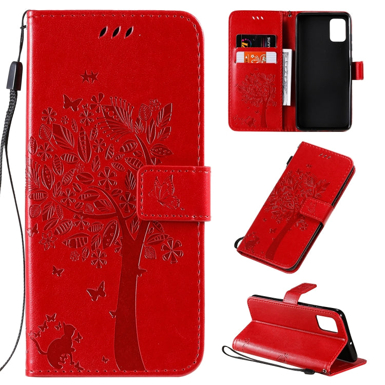 Tree & Cat Pattern Pressed Printing Horizontal Flip PU Leather Case with Holder & Card Slots & Wallet & Lanyard, For Galaxy A51, For Galaxy A71