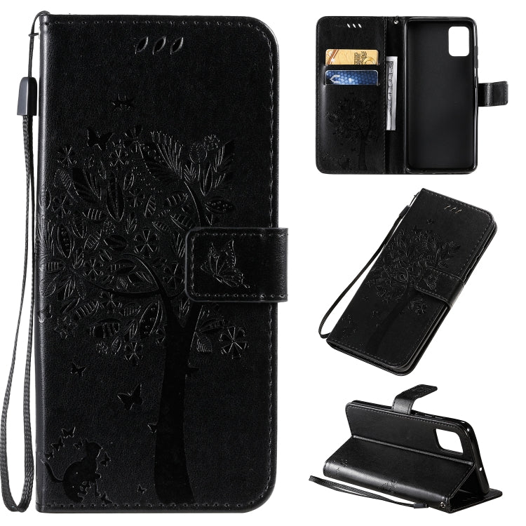 Tree & Cat Pattern Pressed Printing Horizontal Flip PU Leather Case with Holder & Card Slots & Wallet & Lanyard, For Galaxy A51, For Galaxy A71