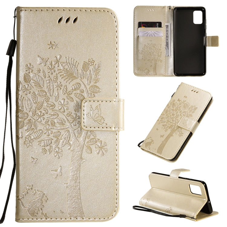 Tree & Cat Pattern Pressed Printing Horizontal Flip PU Leather Case with Holder & Card Slots & Wallet & Lanyard, For Galaxy A51, For Galaxy A71
