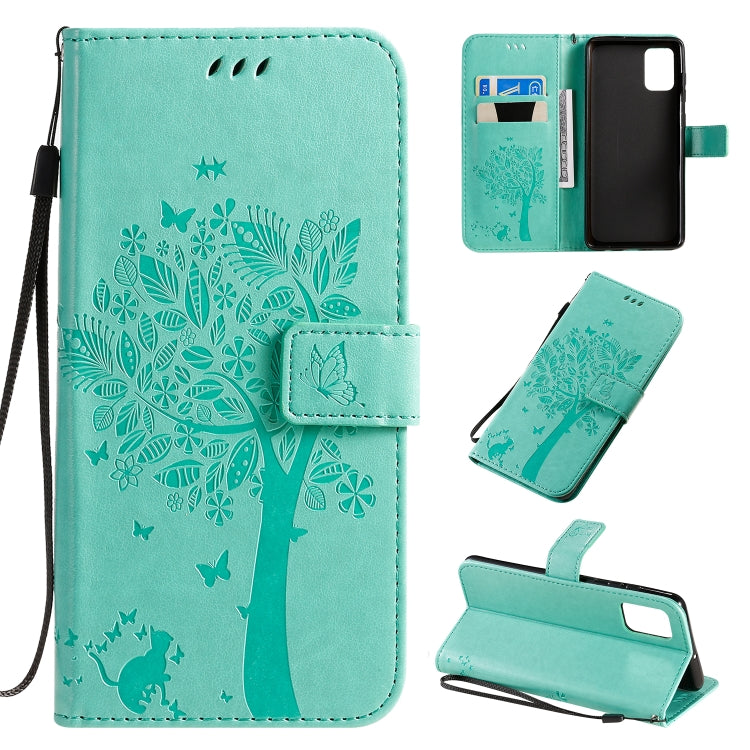 Tree & Cat Pattern Pressed Printing Horizontal Flip PU Leather Case with Holder & Card Slots & Wallet & Lanyard, For Galaxy A51, For Galaxy A71