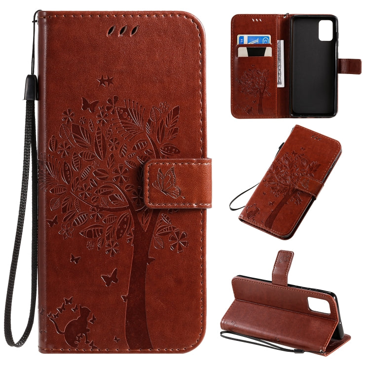 Tree & Cat Pattern Pressed Printing Horizontal Flip PU Leather Case with Holder & Card Slots & Wallet & Lanyard, For Galaxy A51, For Galaxy A71