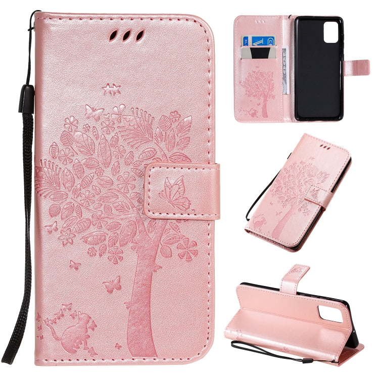 Tree & Cat Pattern Pressed Printing Horizontal Flip PU Leather Case with Holder & Card Slots & Wallet & Lanyard, For Galaxy A51, For Galaxy A71