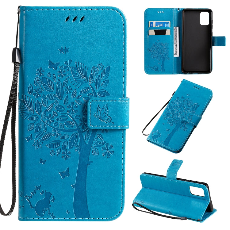 Tree & Cat Pattern Pressed Printing Horizontal Flip PU Leather Case with Holder & Card Slots & Wallet & Lanyard, For Galaxy A51, For Galaxy A71