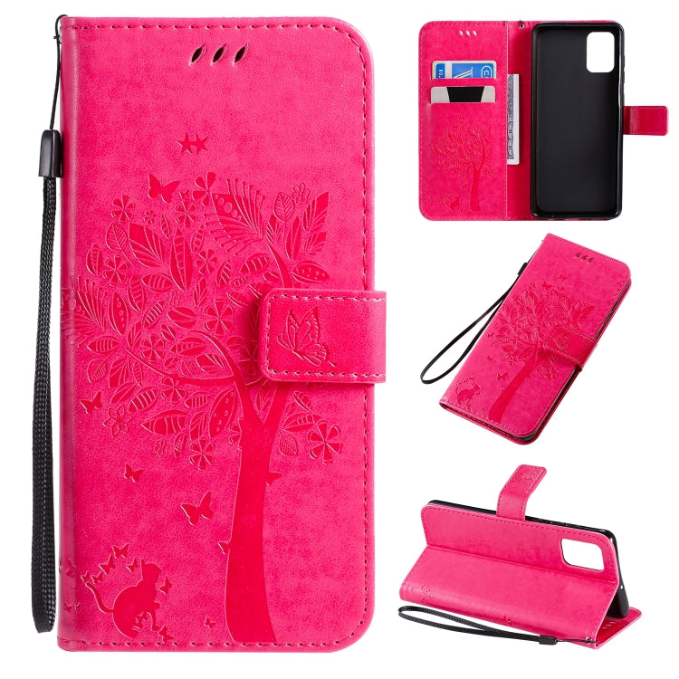 Tree & Cat Pattern Pressed Printing Horizontal Flip PU Leather Case with Holder & Card Slots & Wallet & Lanyard, For Galaxy A51, For Galaxy A71