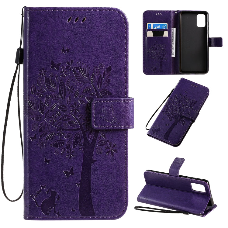 Tree & Cat Pattern Pressed Printing Horizontal Flip PU Leather Case with Holder & Card Slots & Wallet & Lanyard, For Galaxy A51, For Galaxy A71