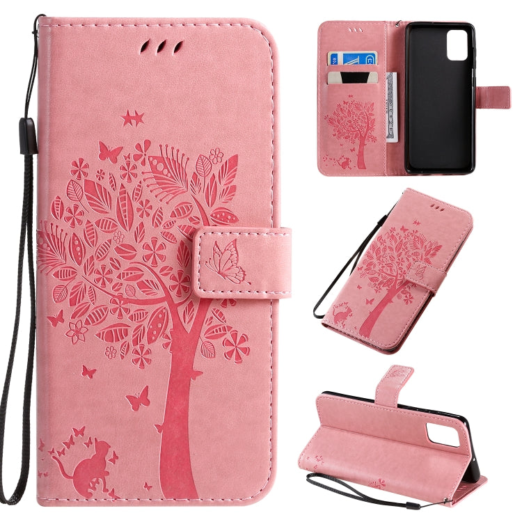Tree & Cat Pattern Pressed Printing Horizontal Flip PU Leather Case with Holder & Card Slots & Wallet & Lanyard, For Galaxy A51, For Galaxy A71