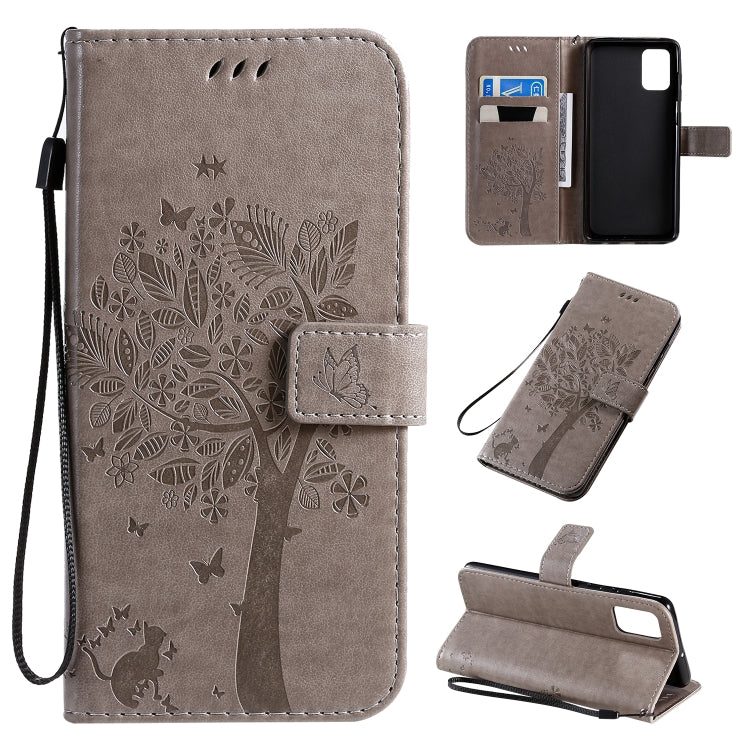 Tree & Cat Pattern Pressed Printing Horizontal Flip PU Leather Case with Holder & Card Slots & Wallet & Lanyard, For Galaxy A51, For Galaxy A71