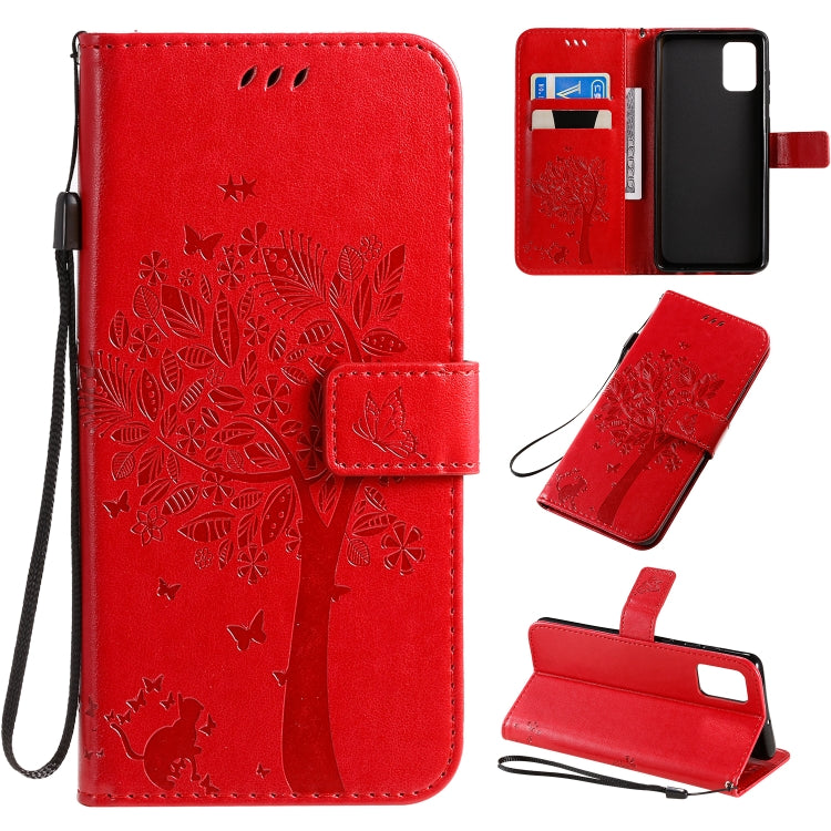 Tree & Cat Pattern Pressed Printing Horizontal Flip PU Leather Case with Holder & Card Slots & Wallet & Lanyard, For Galaxy A51, For Galaxy A71
