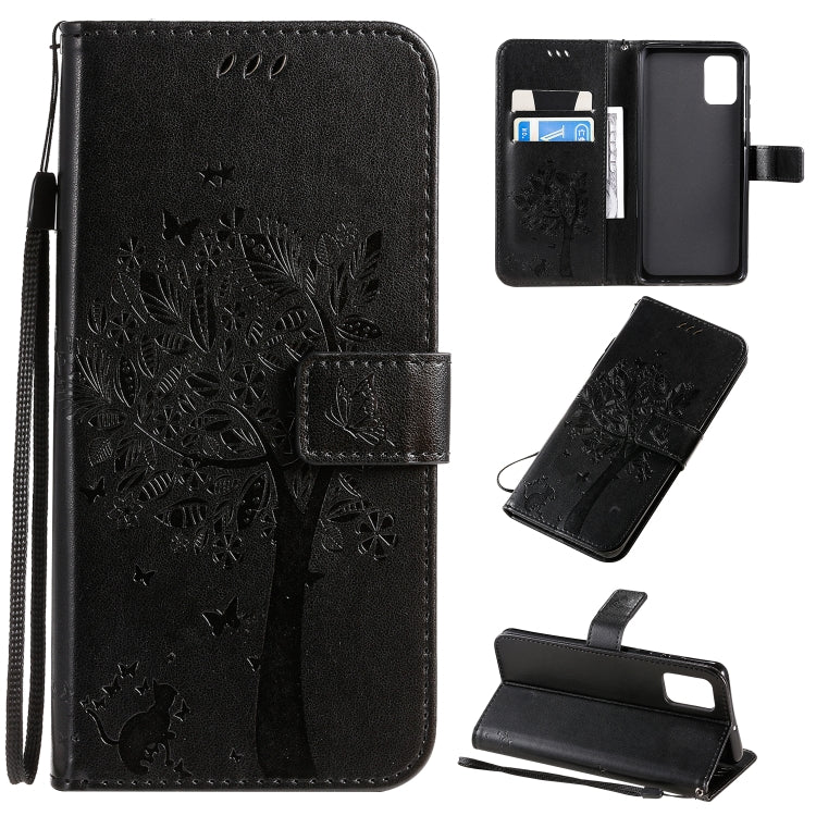 Tree & Cat Pattern Pressed Printing Horizontal Flip PU Leather Case with Holder & Card Slots & Wallet & Lanyard, For Galaxy A51, For Galaxy A71