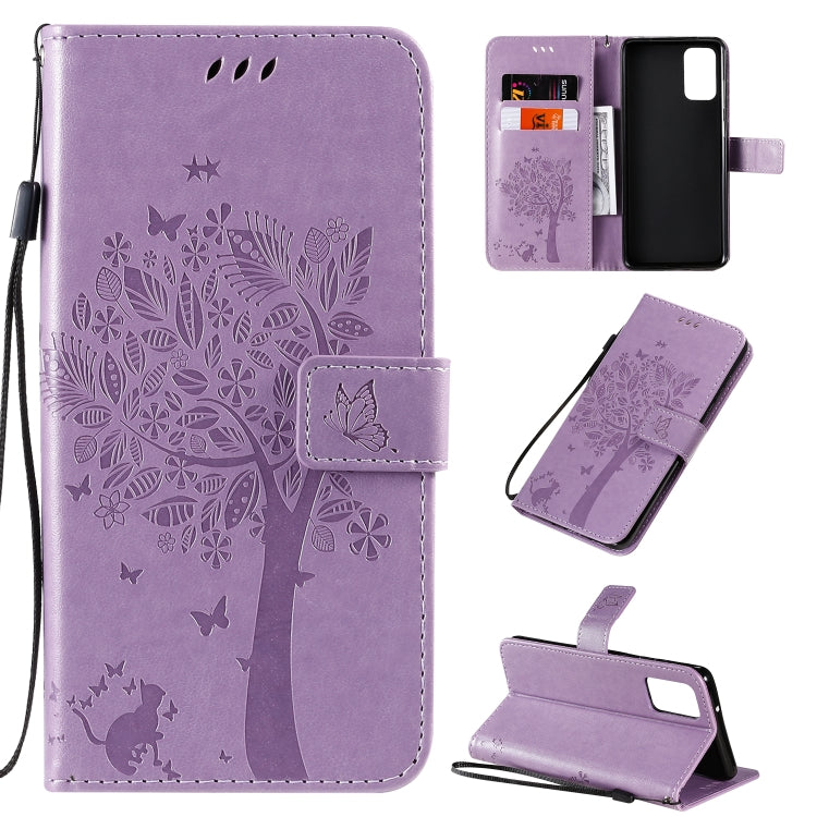 Tree & Cat Pattern Pressed Printing Horizontal Flip PU Leather Case with Holder & Card Slots & Wallet & Lanyard, For Galaxy S20+, For Galaxy S20 Ultra