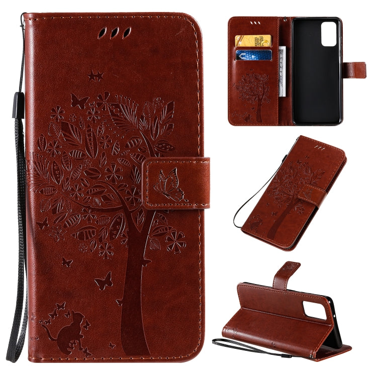 Tree & Cat Pattern Pressed Printing Horizontal Flip PU Leather Case with Holder & Card Slots & Wallet & Lanyard, For Galaxy S20+, For Galaxy S20 Ultra