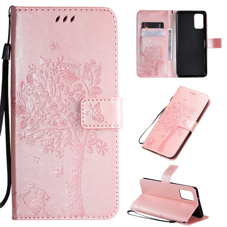Tree & Cat Pattern Pressed Printing Horizontal Flip PU Leather Case with Holder & Card Slots & Wallet & Lanyard, For Galaxy S20+, For Galaxy S20 Ultra