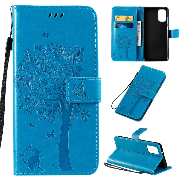 Tree & Cat Pattern Pressed Printing Horizontal Flip PU Leather Case with Holder & Card Slots & Wallet & Lanyard, For Galaxy S20+, For Galaxy S20 Ultra