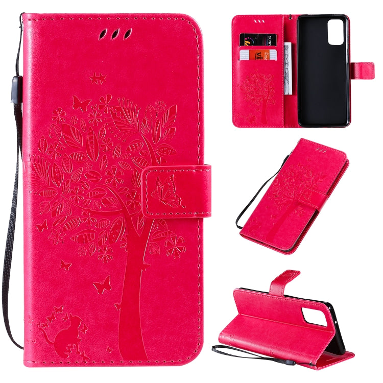 Tree & Cat Pattern Pressed Printing Horizontal Flip PU Leather Case with Holder & Card Slots & Wallet & Lanyard, For Galaxy S20+, For Galaxy S20 Ultra