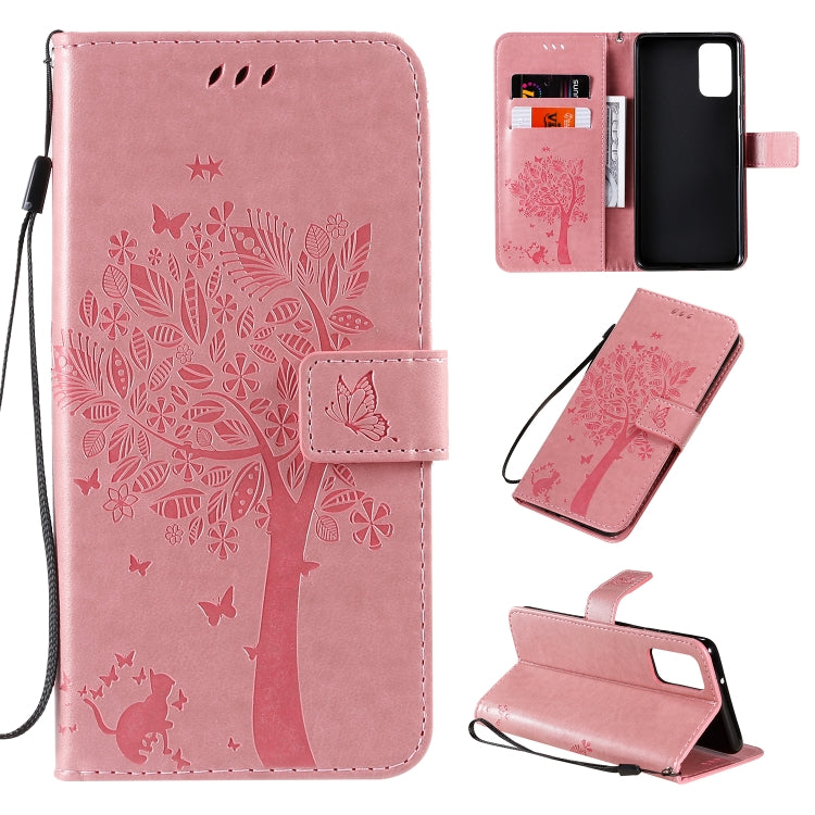 Tree & Cat Pattern Pressed Printing Horizontal Flip PU Leather Case with Holder & Card Slots & Wallet & Lanyard, For Galaxy S20+, For Galaxy S20 Ultra