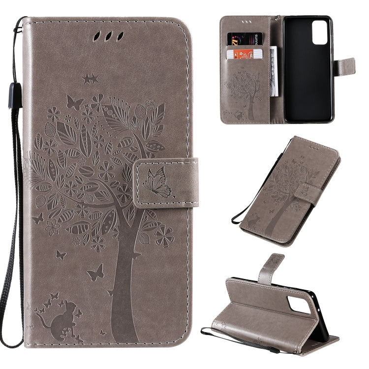 Tree & Cat Pattern Pressed Printing Horizontal Flip PU Leather Case with Holder & Card Slots & Wallet & Lanyard, For Galaxy S20+, For Galaxy S20 Ultra