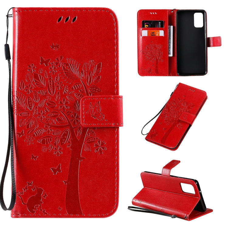 Tree & Cat Pattern Pressed Printing Horizontal Flip PU Leather Case with Holder & Card Slots & Wallet & Lanyard, For Galaxy S20+, For Galaxy S20 Ultra