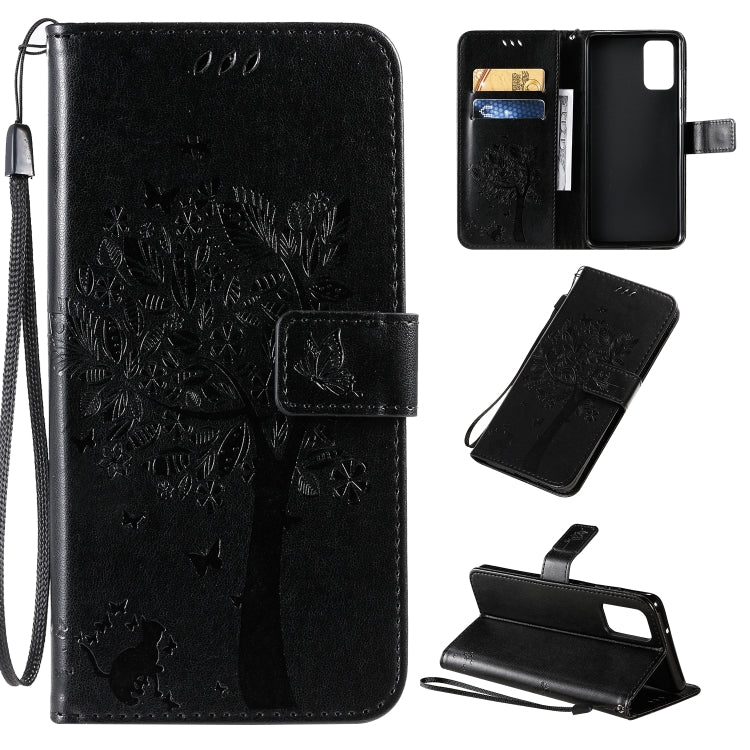 Tree & Cat Pattern Pressed Printing Horizontal Flip PU Leather Case with Holder & Card Slots & Wallet & Lanyard, For Galaxy S20+, For Galaxy S20 Ultra