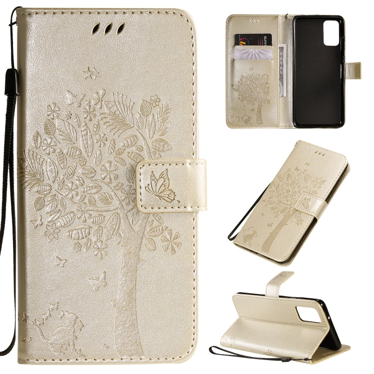 Tree & Cat Pattern Pressed Printing Horizontal Flip PU Leather Case with Holder & Card Slots & Wallet & Lanyard, For Galaxy S20+, For Galaxy S20 Ultra