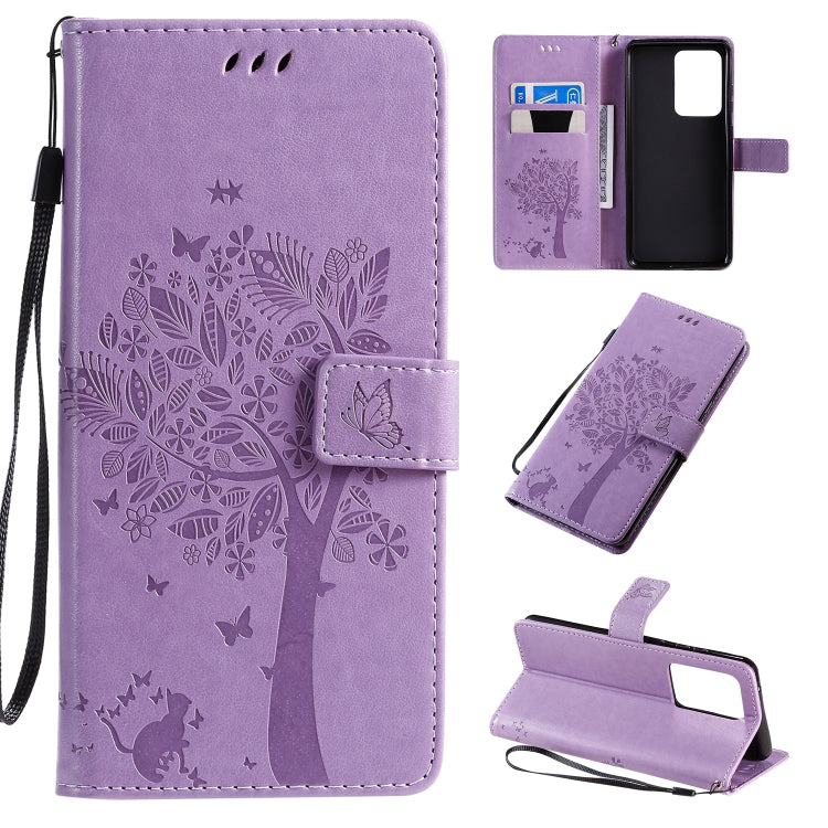 Tree & Cat Pattern Pressed Printing Horizontal Flip PU Leather Case with Holder & Card Slots & Wallet & Lanyard, For Galaxy S20+, For Galaxy S20 Ultra