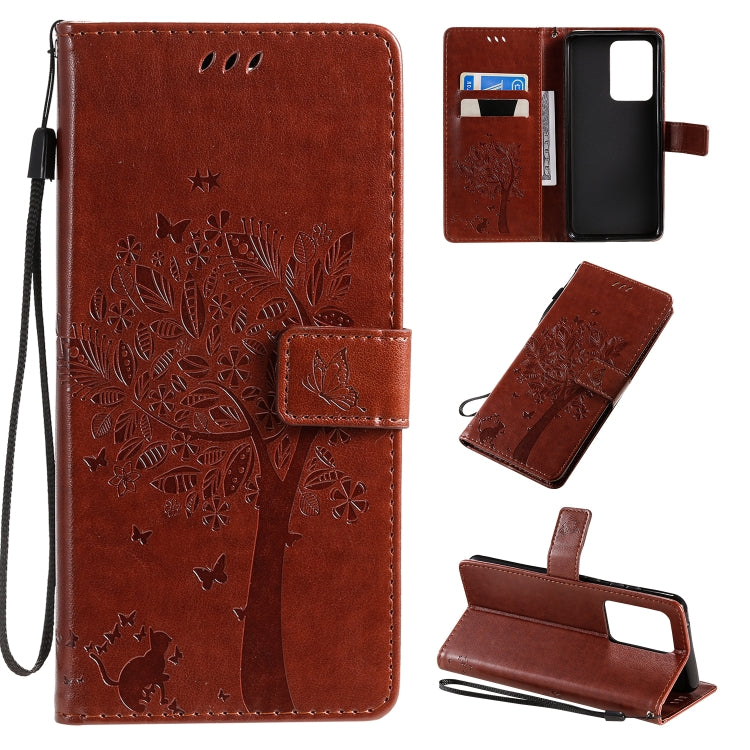 Tree & Cat Pattern Pressed Printing Horizontal Flip PU Leather Case with Holder & Card Slots & Wallet & Lanyard, For Galaxy S20+, For Galaxy S20 Ultra
