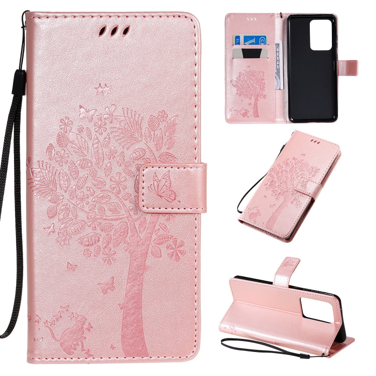 Tree & Cat Pattern Pressed Printing Horizontal Flip PU Leather Case with Holder & Card Slots & Wallet & Lanyard, For Galaxy S20+, For Galaxy S20 Ultra